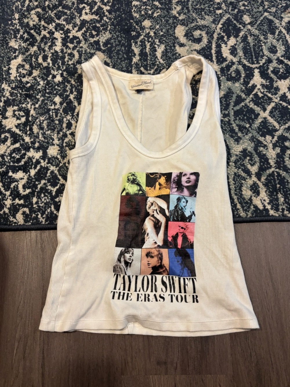 Universal Thread White Ribbed Graphic Tank Top with Multicolor Pop Art Print